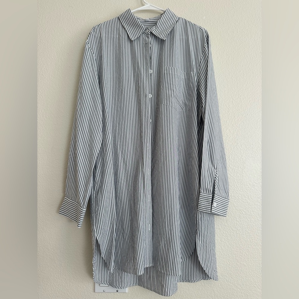 Amazon Blue and White Striped Collared Shirt Dress